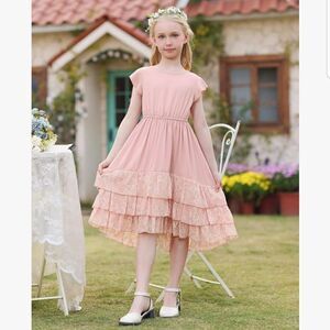 Scarlet DAKNESS Girl Summer Dress Lace Backless Casual High Low Dress for 8 Y